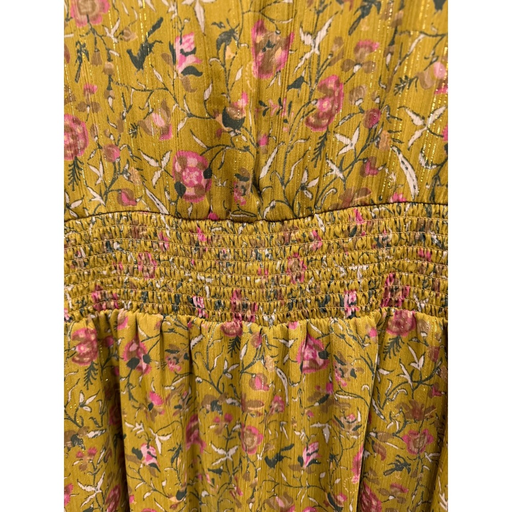 House of Harlow 1960 Mustard Yellow Floral Metallic Lurex Mini Dress Womens M - Picture 6 of 16